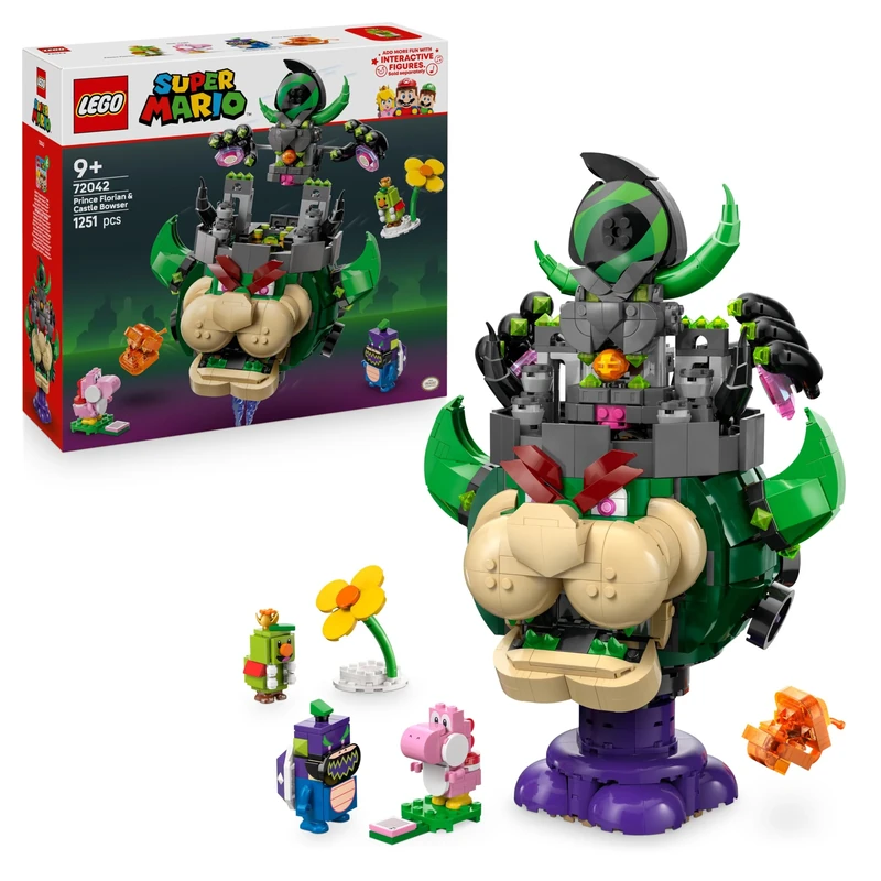 LEGO Super Mario Prince Florian & Castle Bowser - Interactive Toy with 4 Figures incl. Pink Yoshi, plus a Stand for Play & Display - Gamer Gift for 9+ Year Old Boys & Girls - 72042