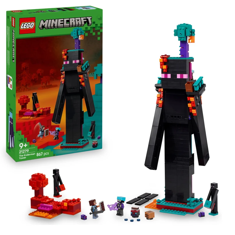 LEGO Minecraft 2in1 The Enderman Tower - Modular Toy Rebuilds Into 2 Fortresses - incl. Enderman Mob Figures plus a Nether Portal - Gaming Gift for 9+ Year Old Boys & Girls - 21279