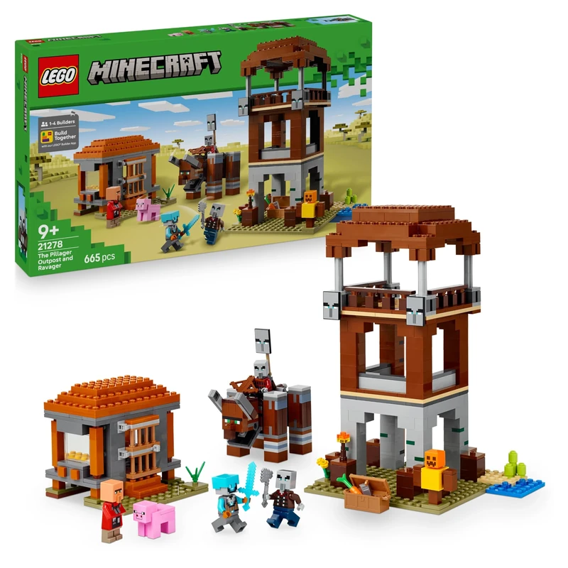 LEGO Minecraft The Pillager Outpost and Ravager Toy - incl. a Posable Figure with a Snapping Jaw Function, and a Village Fortress - Gaming Gift for 9+ Year Old Boys & Girls - 21278