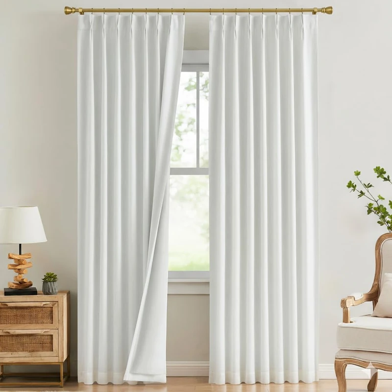 Kayne Studio White Pinch Pleated Full Blackout Curtains, Thermal Insulated Soundproof Back Tab Room Darkening Drapes 112 Inch Window Curtain Panels withHooks for Living Room/Bedroom(2 Panels,40"x112")