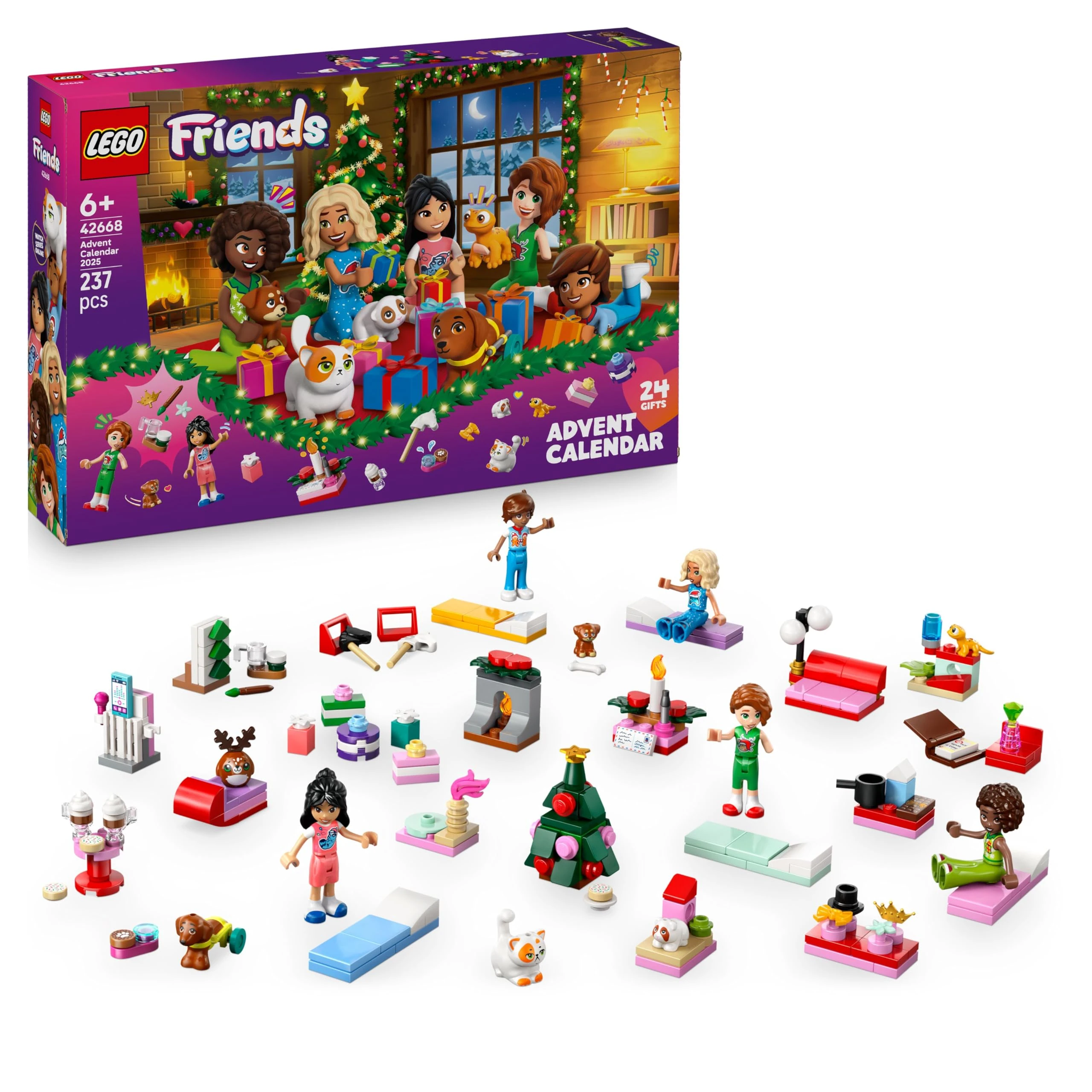LEGO Friends Advent Calendar 2025 for 6+ Year Old Girls - Christmas Countdown Toys with 24 Surprises incl. 5 Mini Dolls, 5 Pet Animal Figures & Cute Accessories - 42668