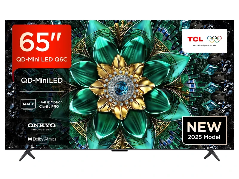 TCL 65Q6C-UK QD-Mini LED TV, 4K HDR Premium 1000nits, Smart TV Powered by Google TV (Dolby Vision IQ & Atmos, Onkyo 2.1 Sound System, 144Hz Motion Clarity Pro, 2025 New Model)