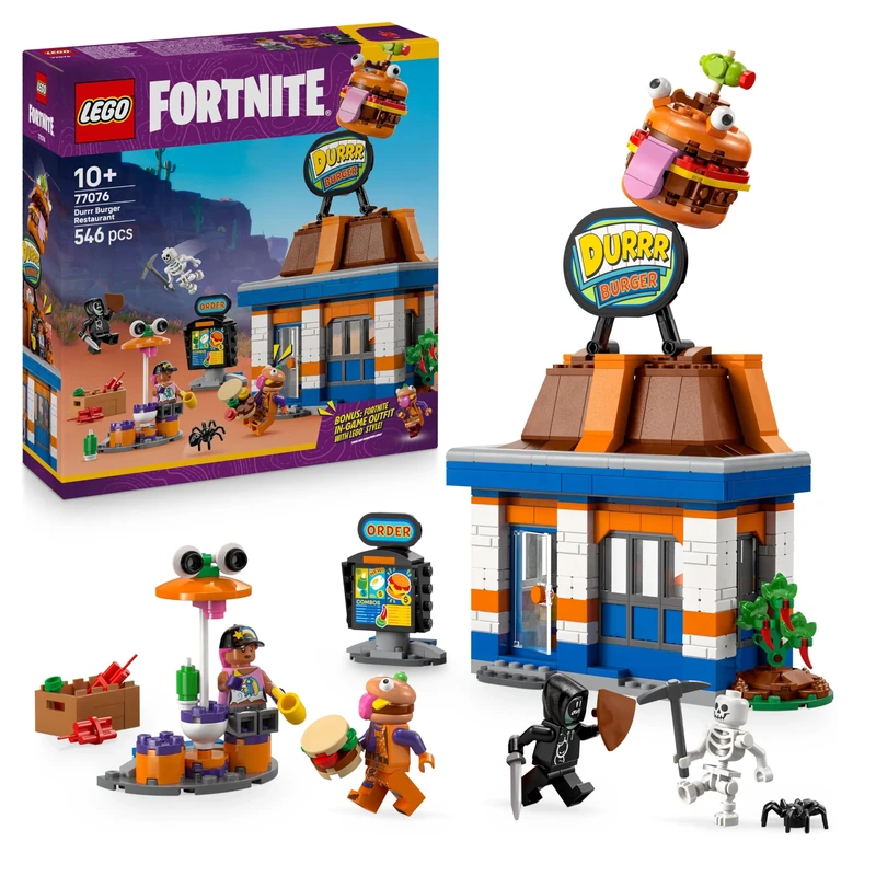 LEGO Fortnite Durrr Burger Restaurant - Creative Toy with Beach Bomber, Beef Boss & Grimey Minifigures - Collectible Gaming Gift for 10+ Year Old Boys & Girls - 77076
