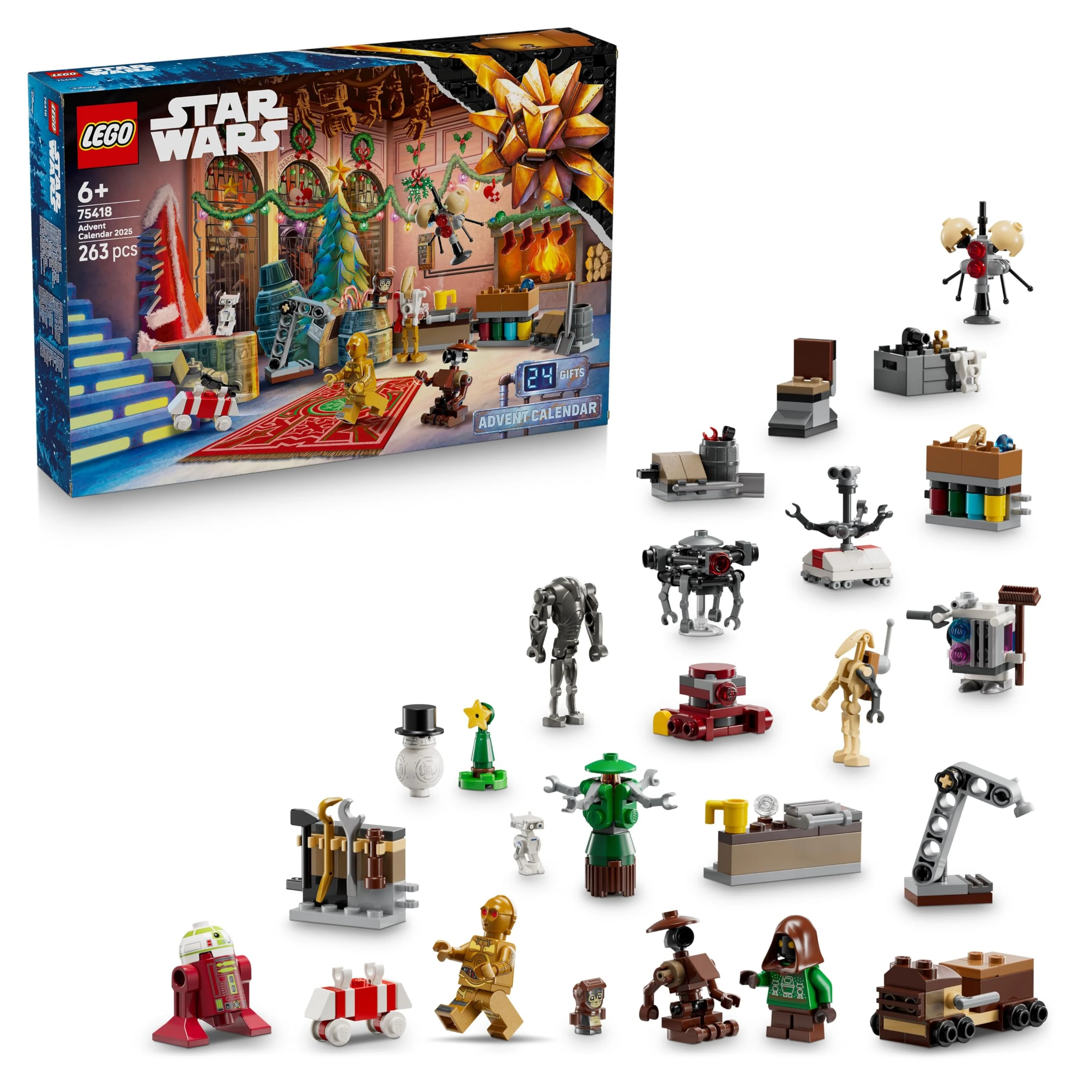 LEGO Star Wars Advent Calendar 2025 for 6+ Year Old Boys - Christmas Countdown Toy with 24 Surprises incl. 2 Minifigures & 5 Droid Figures - Gift Idea - 75418