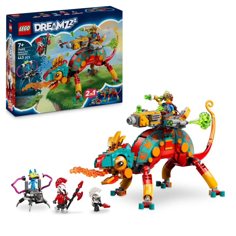 LEGO DREAMZzz 2in1 Mateo's Fire Chameleon - Fantasy Animal Figure Transforms into a Toy Jet & Mech, or a Guardian - Building Set for 7+ Year Old Boys & Girls incl. 2 Minifigures - Gift Idea - 71492