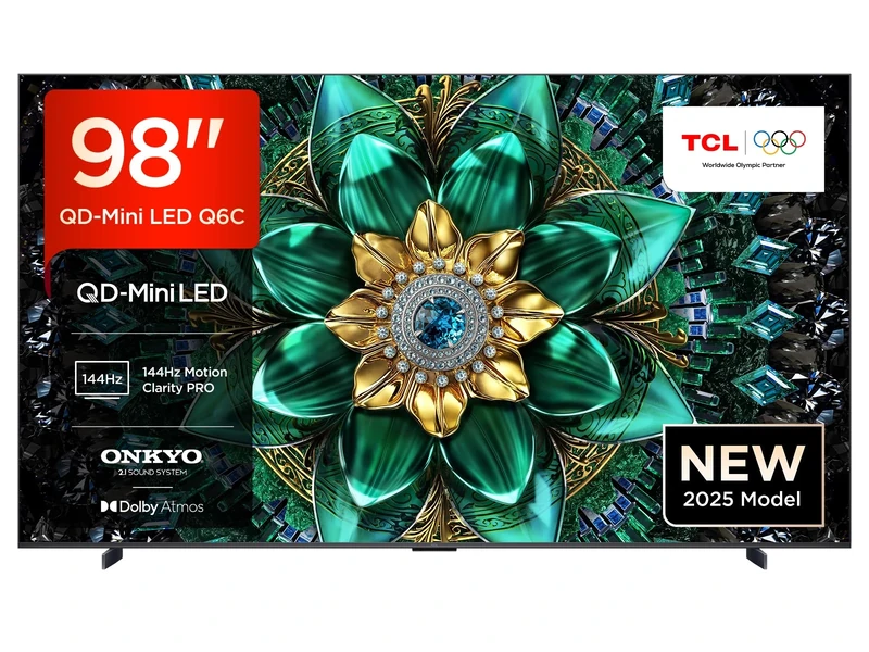 TCL 98Q6C-UK QD-Mini LED TV, 4K HDR Premium 1000nits, Smart TV Powered by Google TV (Dolby Vision IQ & Atmos, Matte HVA Panel, Onkyo 2.1 Sound System, 144Hz Motion Clarity Pro, 2025 New Model)