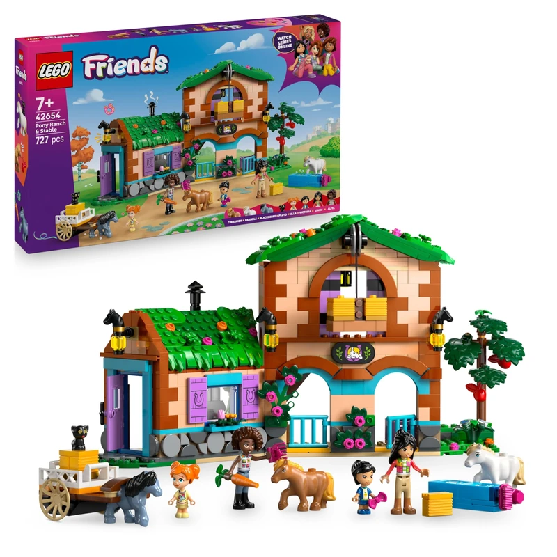 LEGO Friends Pony Ranch & Stable Toy - incl. 3 Horse Animal Figures, 4 Mini Dolls and a Cat, plus fun Accessories - Creative Gift for 7+ Year Old Girls - 42654