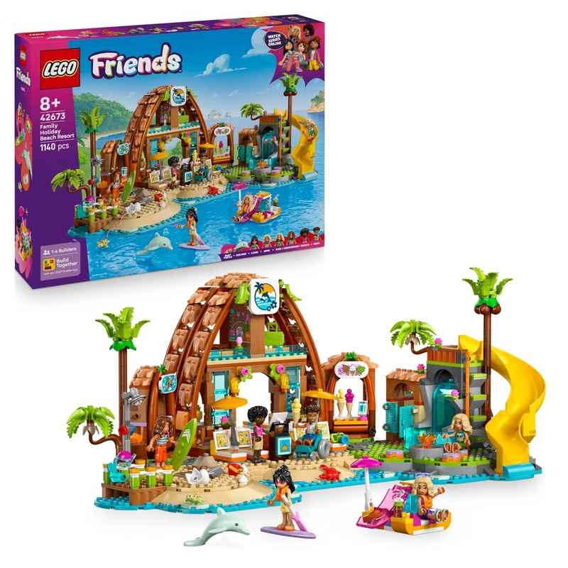 LEGO Friends Family Holiday Beach Resort Toy with 6 Mini Dolls, plus Turtle & Dolphin Animal Figures, an Ice Cream Stand and Accessories - Creative Birthday Gift for 8+ Year Old Girls - 42673