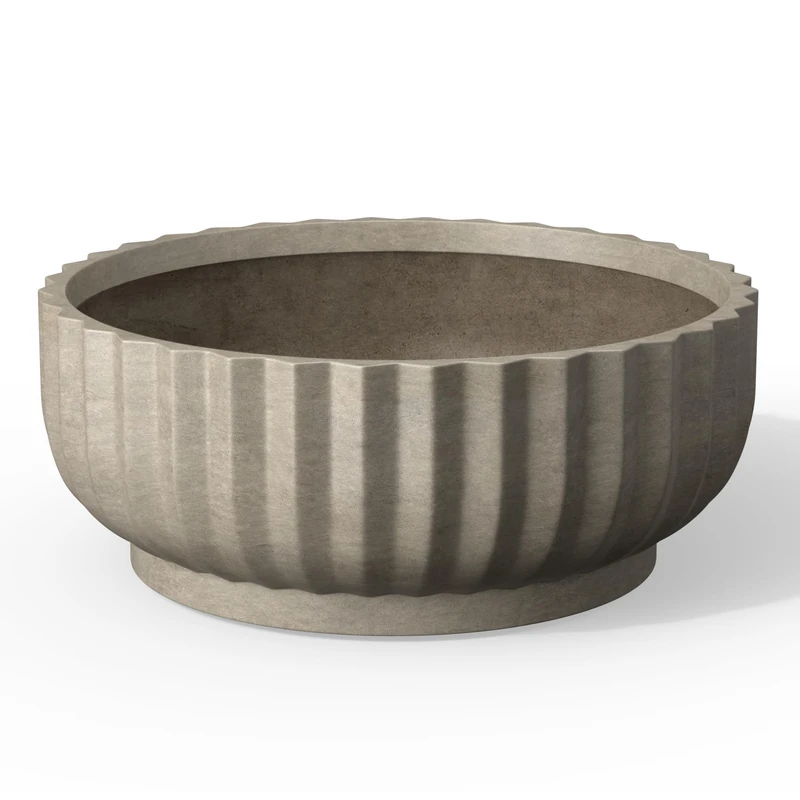 Kante Round Fulted Bowl Planter, 20.9 Inch Dia Large Concrete Flower Pots with Drainage Hole and Rubber Plug, Suitable for for Indoor Outdoor Plants, Home, Patio, Garden, Weathered Concrete