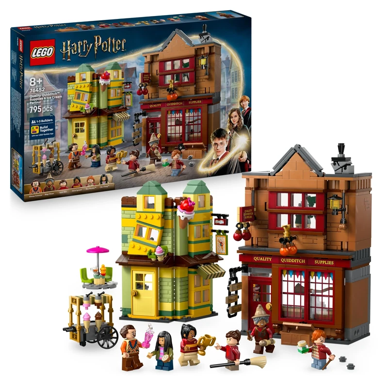 LEGO Harry Potter Quality Quidditch Supplies & Ice Cream Parlour Set with 2 Diagon Aley Shop Toys, 6 Minifigures & Accessories incl. a Nimbus 2000 Broom - Gift for 8+ Year Old Boys & Girls - 76452