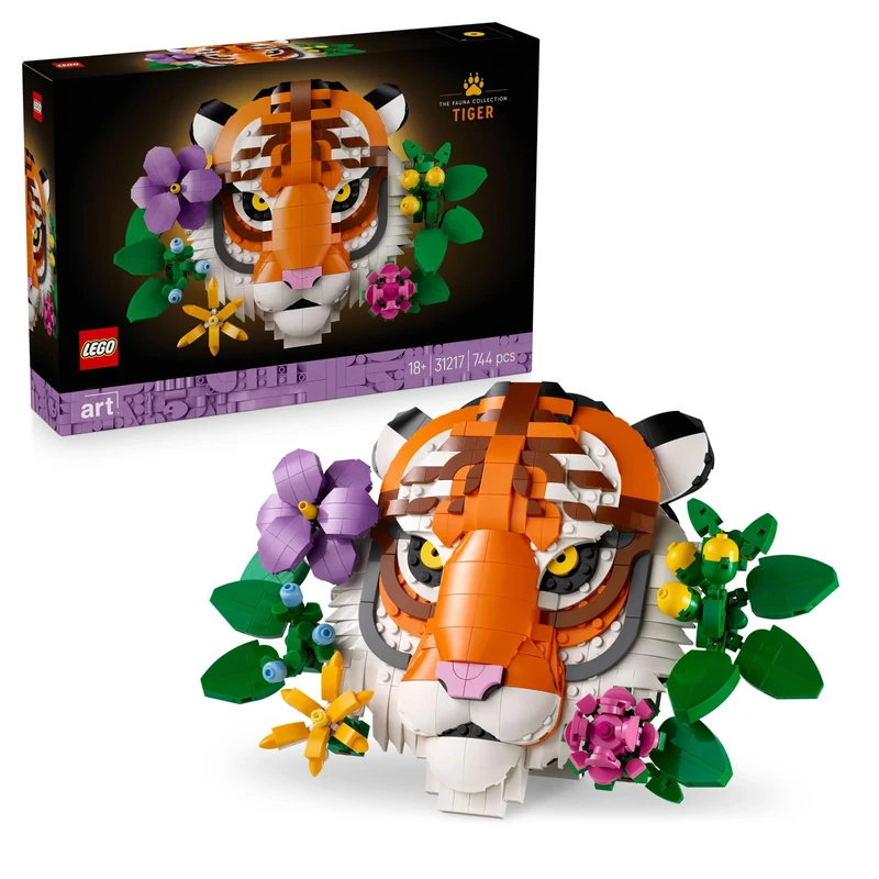 LEGO Art The Fauna Collection - Tiger - Buildable 3D Animal Painting with Decorative Flowers from Botanicals - DIY Home or Office Decor Set for Adults - Creative Gift Idea - 31217