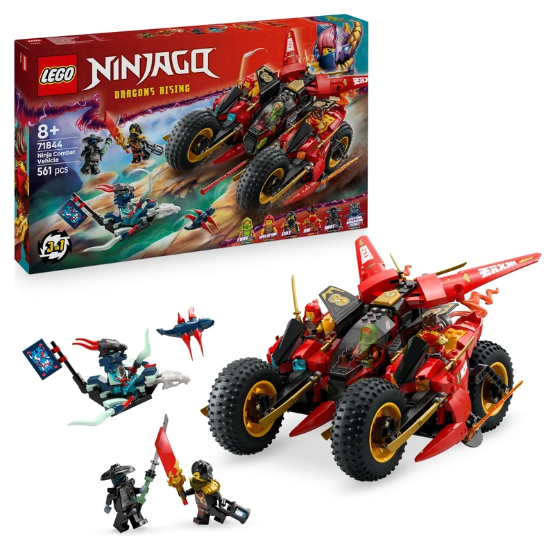 LEGO NINJAGO Ninja Combat Vehicle - Transforms into 2 Ninja Motorbikes & a Jet Plane Toy - 6 Minifigures incl. Kai & Cole - Dragons Rising Birthday Gift for 8+ Year Old Boys - 71844