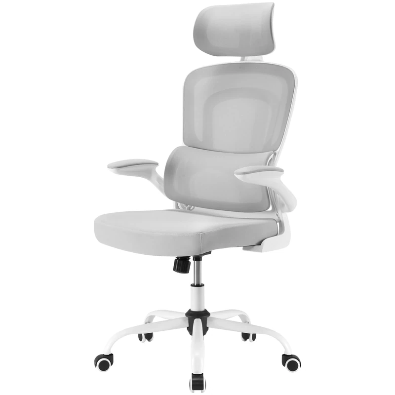 Sunon White Office Desk Chair with Flip-Up Armrest with Adjustable Headrest and Lumbar Support, Chairs for Home,Desk Chairs for Home Office