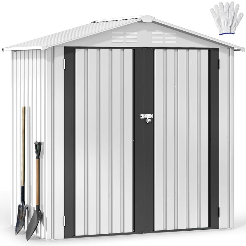 YITAHOME 6x4ft Metal Outdoor Storage Shed, Large Heavy Duty Tool Sheds with Lockable Doors & Air Vent for Backyard Patio Lawn to Store Bikes, Tools, Lawnmowers,White