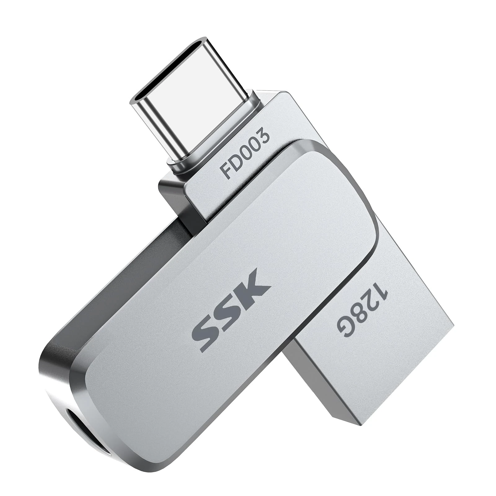 SSK 128GB Dual USB Drive up to 240MB/s, USB 3.2 Gen 1 Type C & A Flash Drive, Metal Swivel Design USB C Memory Stick for iPhone 15/16 PRO, Tablets, Mac, computers and more