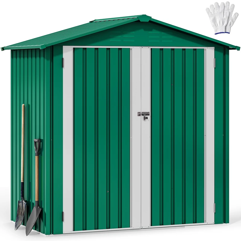 YITAHOME 6x4ft Metal Outdoor Storage Shed, Large Heavy Duty Tool Sheds with Lockable Doors & Air Vent for Backyard Patio Lawn to Store Bikes, Tools, Lawnmowers,Green