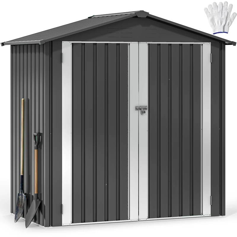 YITAHOME 6x4ft Outdoor Storage Shed, Weatherproof Tool Shed w/Locking Entry & Ventilation for Grass Cutter, Bike, Equipment, Courtyard, Garden (Dark Gray)