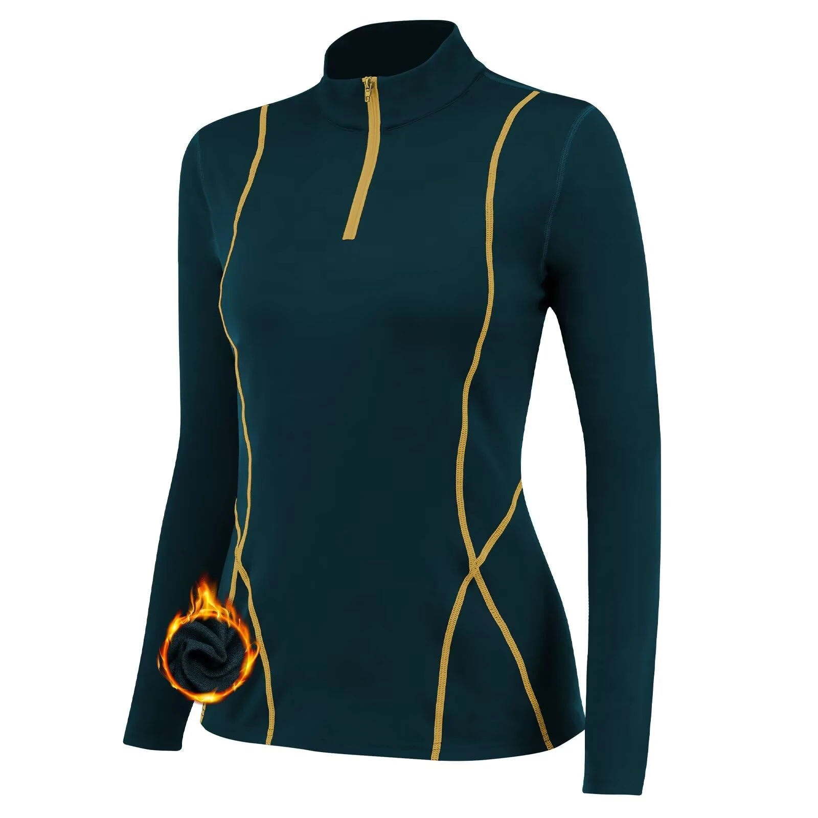 TERODACO Thermal Base Layer Women Warm Wicking Half Zip Ski Thermals with Micro Fleece Long Sleeve Ladies Thermal Tops for Running Hiking Cycling Soft Soft Quick Dry Breathable 02513 Green XS