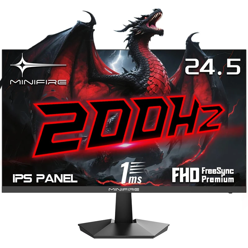 Minifire 24.5 Inch 200Hz Gaming Monitor, Full HD 1080p Fast IPS, 1ms MPRT, Adaptive-Sync, DCI-P3 95%, sRGB 120%, Blue Light Certified, HDMI2.0&DP1.4, VESA 75X75mm (MFG25X1)