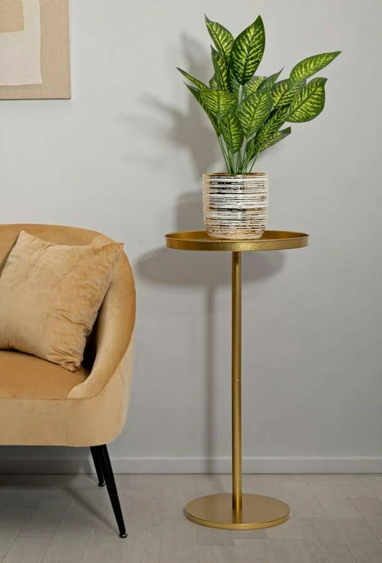 Dmora - Coffee table Prizren, Living room countertop, Magazine rack for sofa, Living room shelf, Gold, 41x41 h80 cm