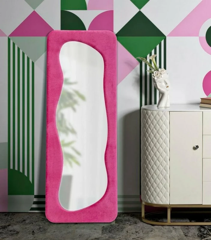 Dmora - Mirror Parnaiba, Mirror, Wall furnishing item, Mirror decoration, 40x4 h160 cm, Fuchsia
