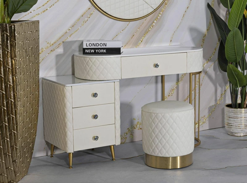 Dmora - Pouf Uruguay, Multipurpose armchair, Bedside bench, Footstool pouf, 36x36 h39 cm, White and Gold