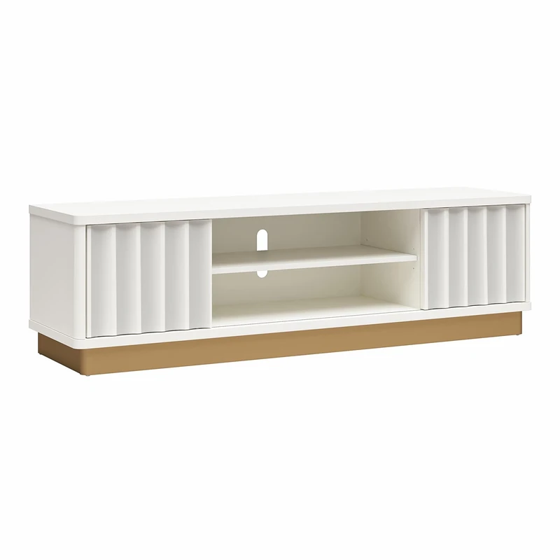 Dorel Home Furnishings Rene Modern Scallop TV Stand White Bronze
