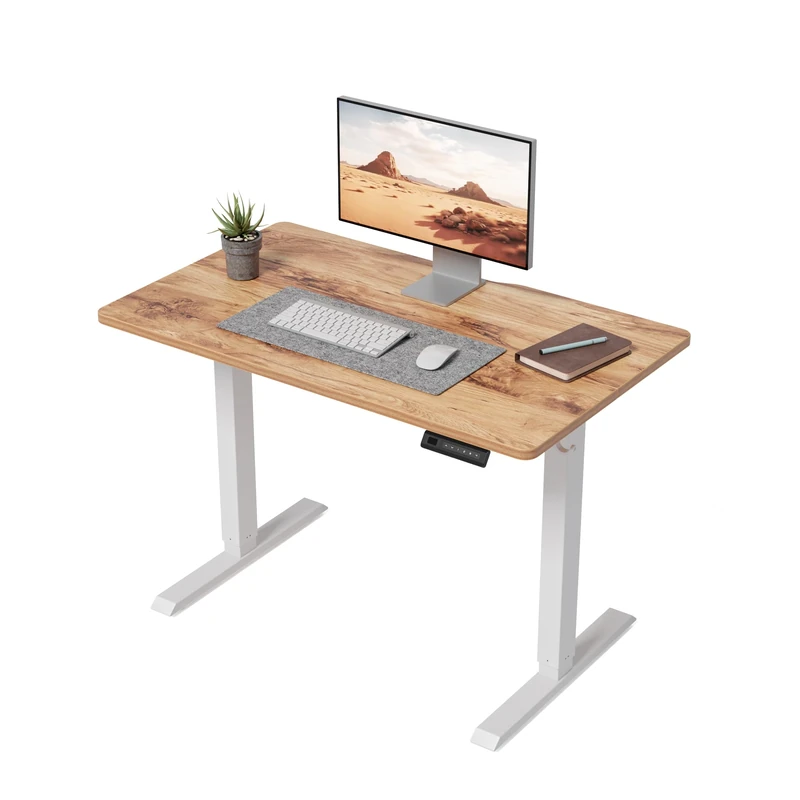 Cubiker Electric Standing Desk Height Adjustable For Gaming and Computer, 100 x 60cm Sit Stand Electric Home Office Desk with Memory Smart Pannel, Splice Board, Light Brown