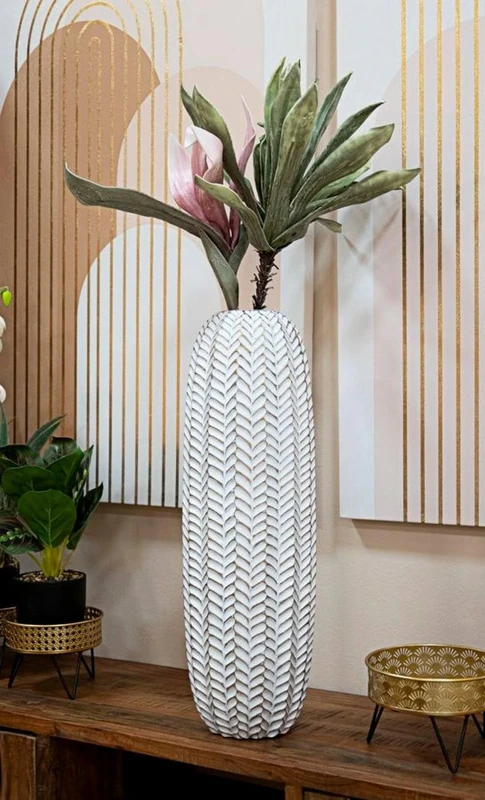 Dmora - Objects Bormida, Decorative item, Decorative article, Decorative accessory, White and Gold, 20x20 h67 cm