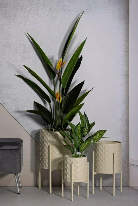 Dmora - Set of 3 vase holders Buller, Decorative item, Decorative article, Decorative accessory, 36x36 h57 cm, Cream - Image 1
