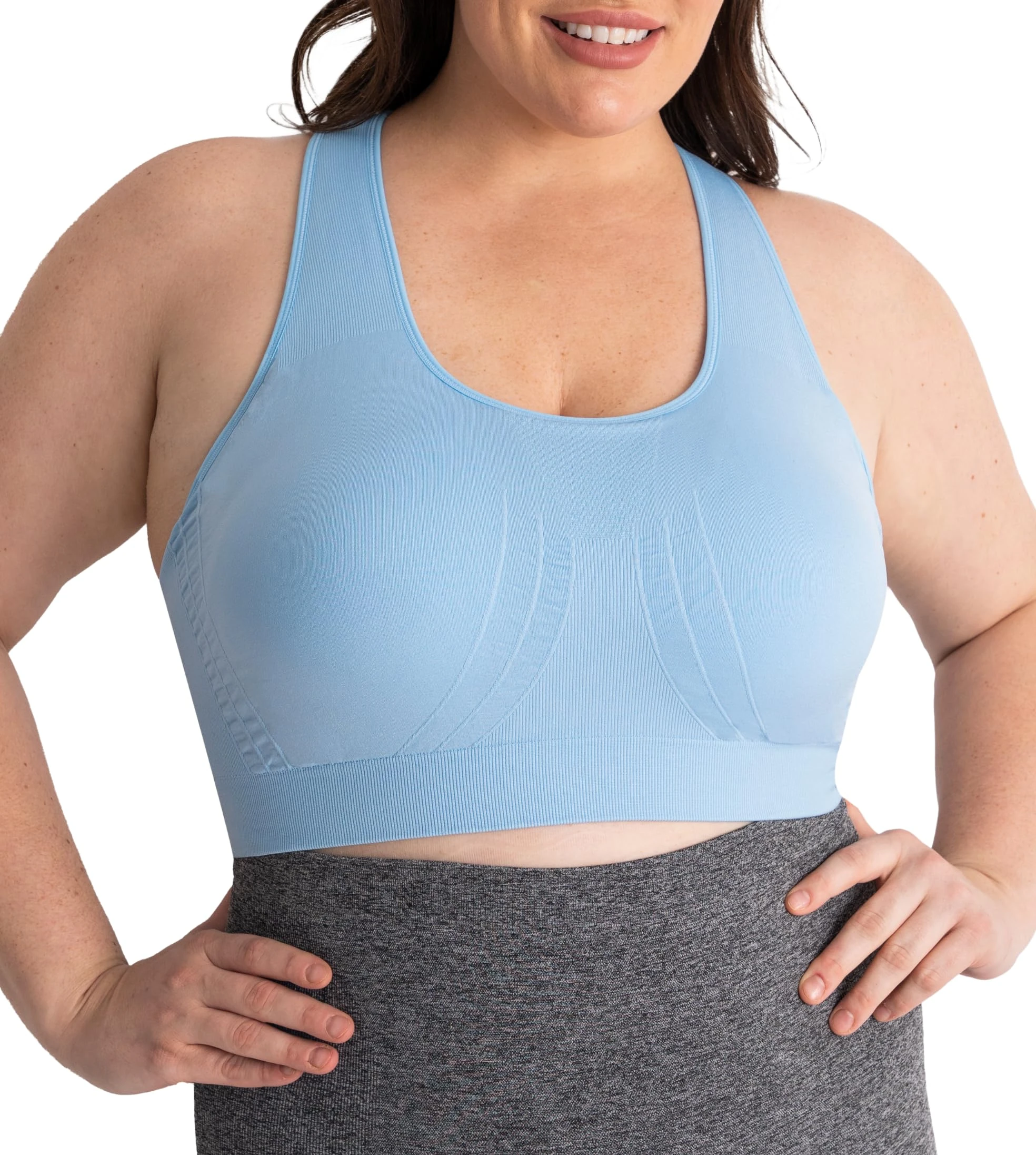 Conturve Seamless Racerback Sports Bra - Sports Bras for Women - Sports Bra - Womens Workout Tops - Wireless Bra Pale Blue