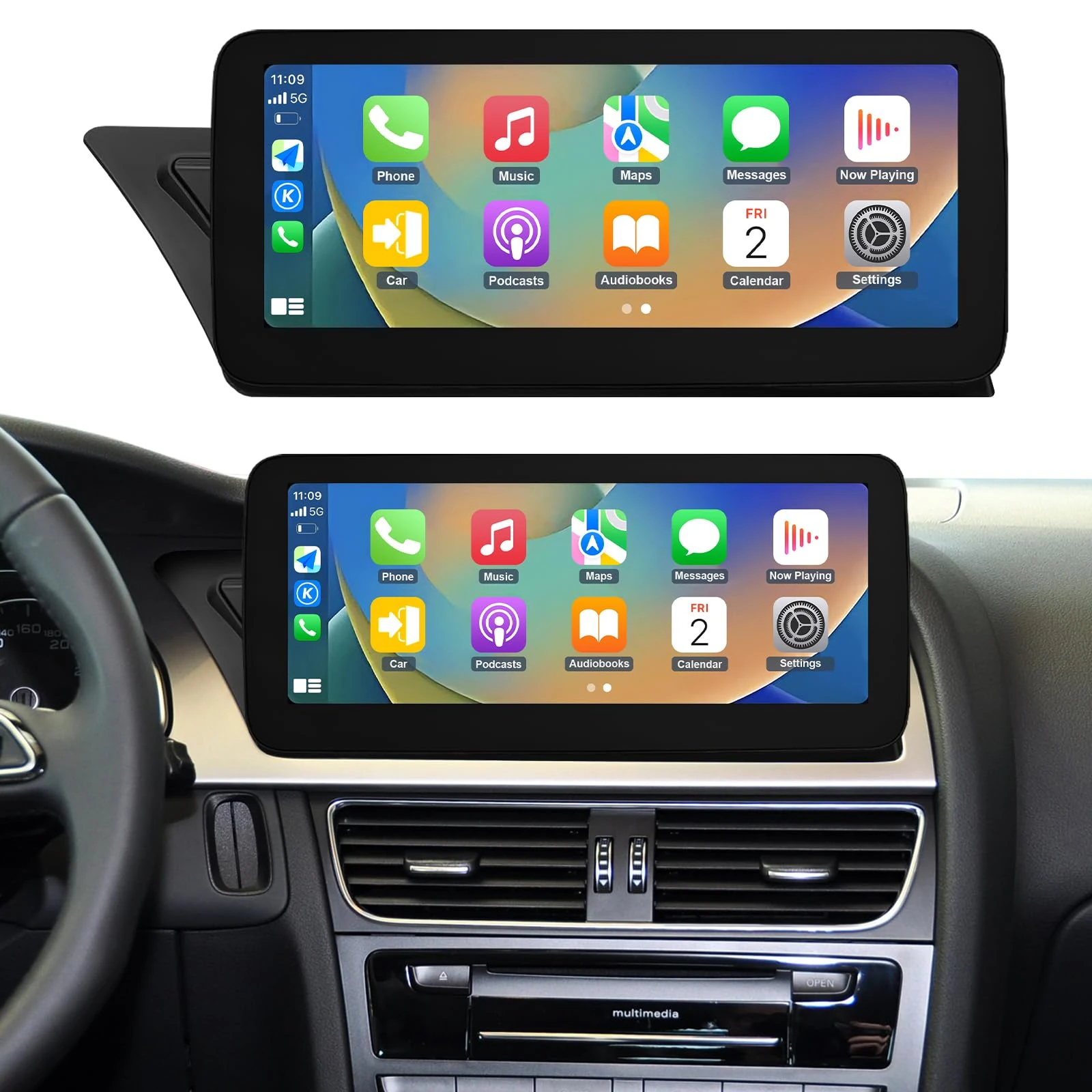 Road Top 12.3 Inch Car Radio Wireless CarPlay Touchscreen for Audi A4 A5 2009-2015 Year with 3GMMI, Car Radio Stereo Multimedia Screen, Support Wireless Android Auto, Navigation, Mirrorlink