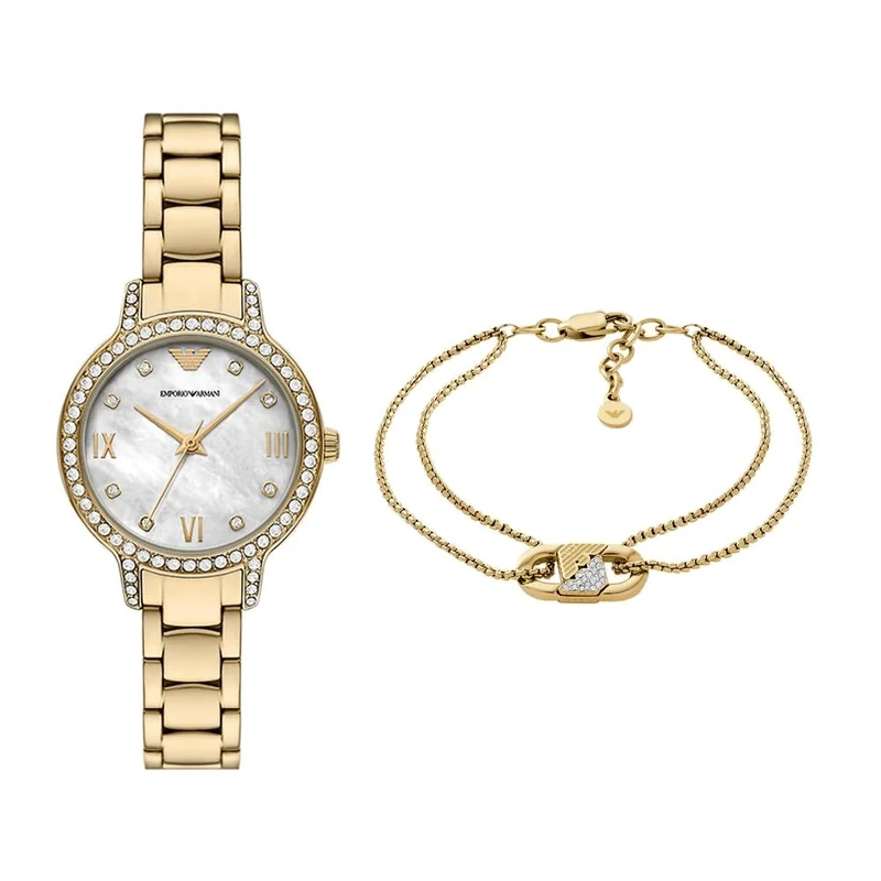 EMPORIO ARMANI Women's Gold-Tone Stainless Steel Watch and Bracelet, Set