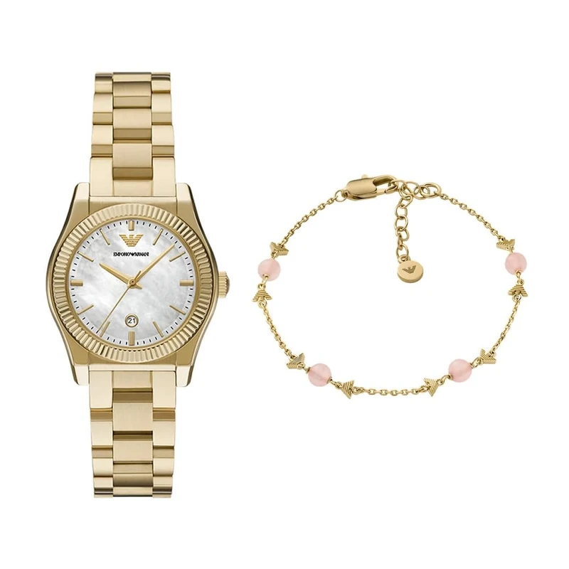 EMPORIO ARMANI Women's Gold-Tone Stainless Steel Watch and Bracelet Brass, Set