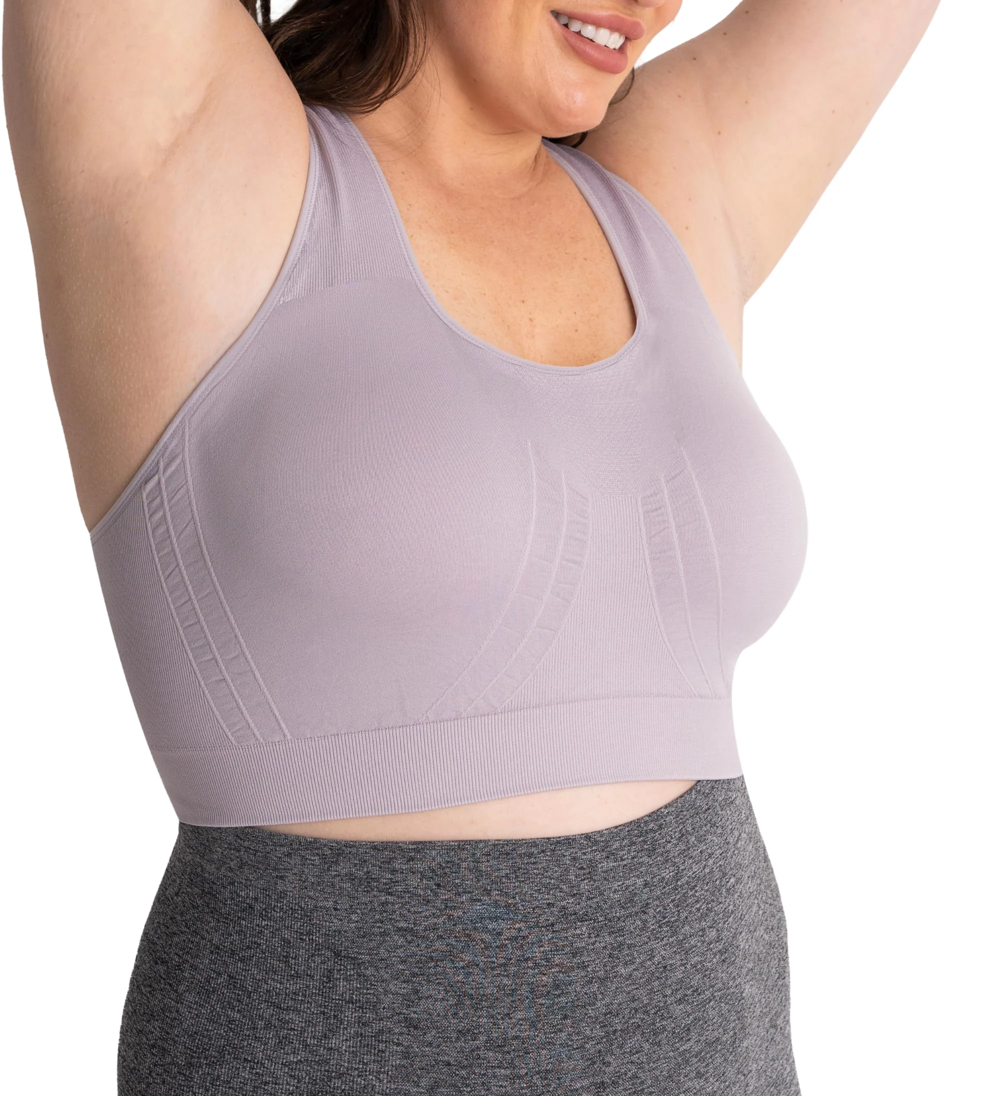 Conturve Seamless Racerback Sports Bra - Sports Bras for Women - Sports Bra - Womens Workout Tops - Wireless Bra Pale Grey