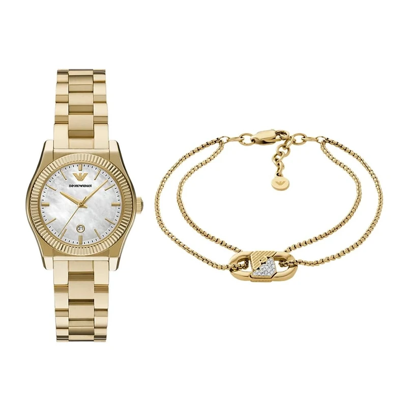 EMPORIO ARMANI Women's Gold-Tone Stainless Steel Watch and Bracelet, Set