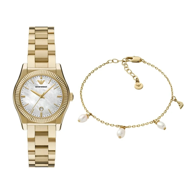 EMPORIO ARMANI Women's Gold-Tone Stainless Steel Watch and Bracelet Brass, Set