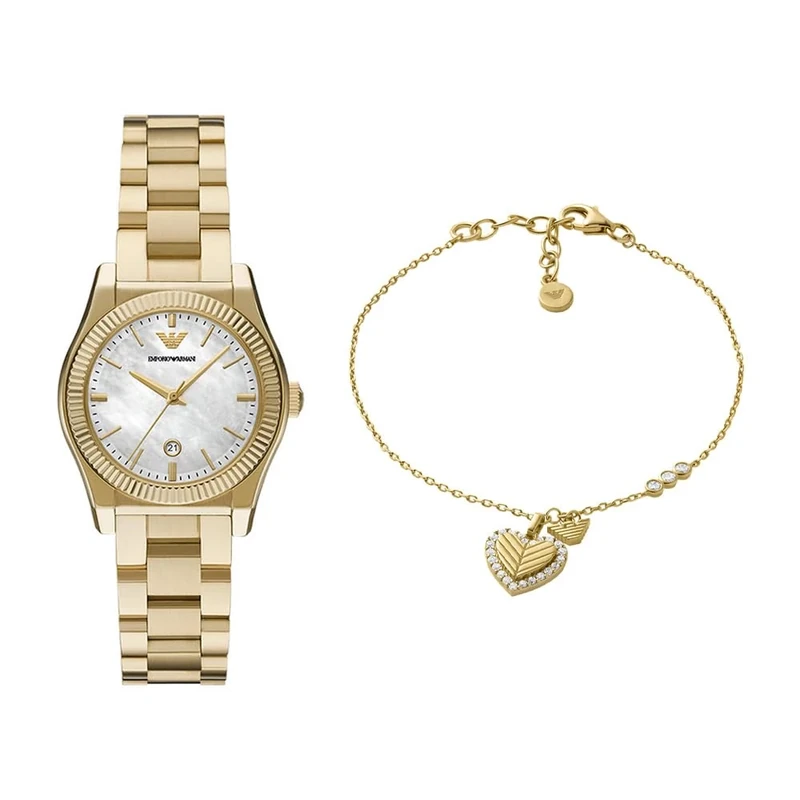 EMPORIO ARMANI Women's Gold-Tone Stainless Steel Watch and Bracelet Sterling Silver, Set