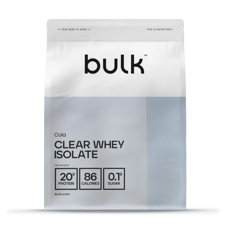 Bulk Clear Whey Isolate Protein Powder, 2 kg, 80 Servings, Cola, 20g Protein, 86 Calories, Low Sugar, Fast Absorbing Hydrolysed Whey, Refreshing Drink, Packaging May Vary