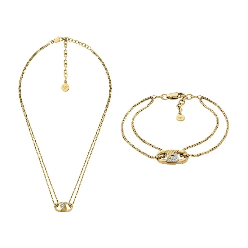 EMPORIO ARMANI Men's Gold-Tone Stainless Steel Necklace and Women's Earrings, Set