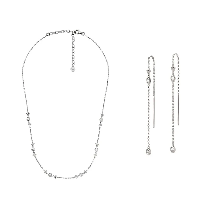 EMPORIO ARMANI Women's Silver-Tone Sterling Silver Necklace and Earrings, Set