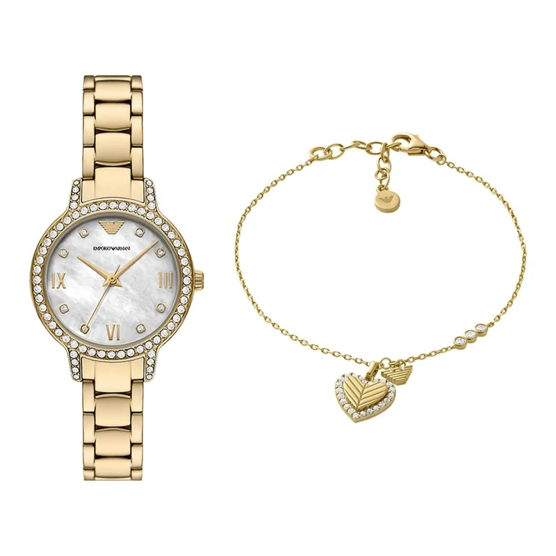 EMPORIO ARMANI Women's Gold-Tone Stainless Steel Watch and Bracelet Sterling Silver, Set - Image 1