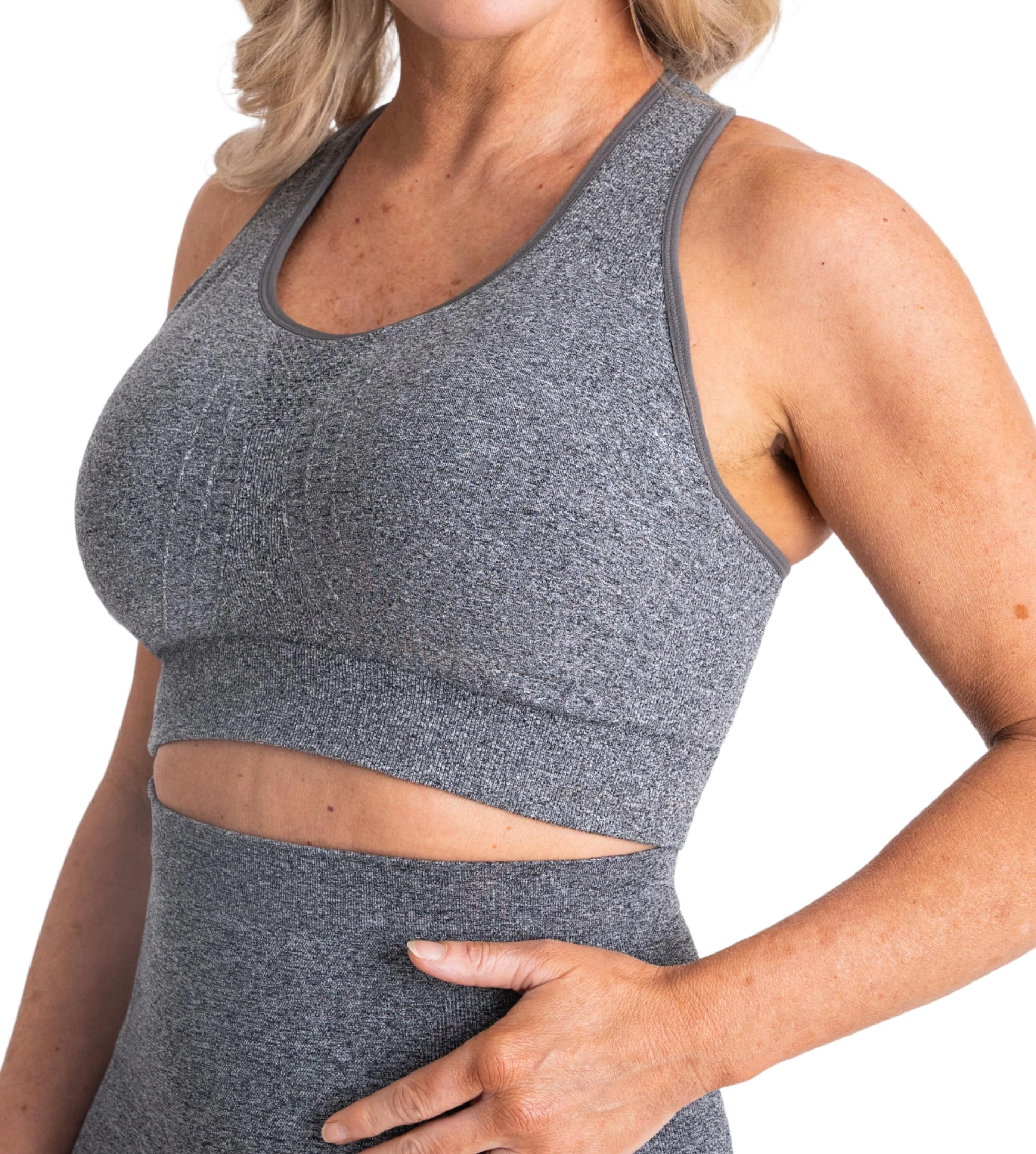 Conturve Seamless Racerback Sports Bra - Sports Bras for Women - Sports Bra - Womens Workout Tops - Wireless Bra Marl Grey