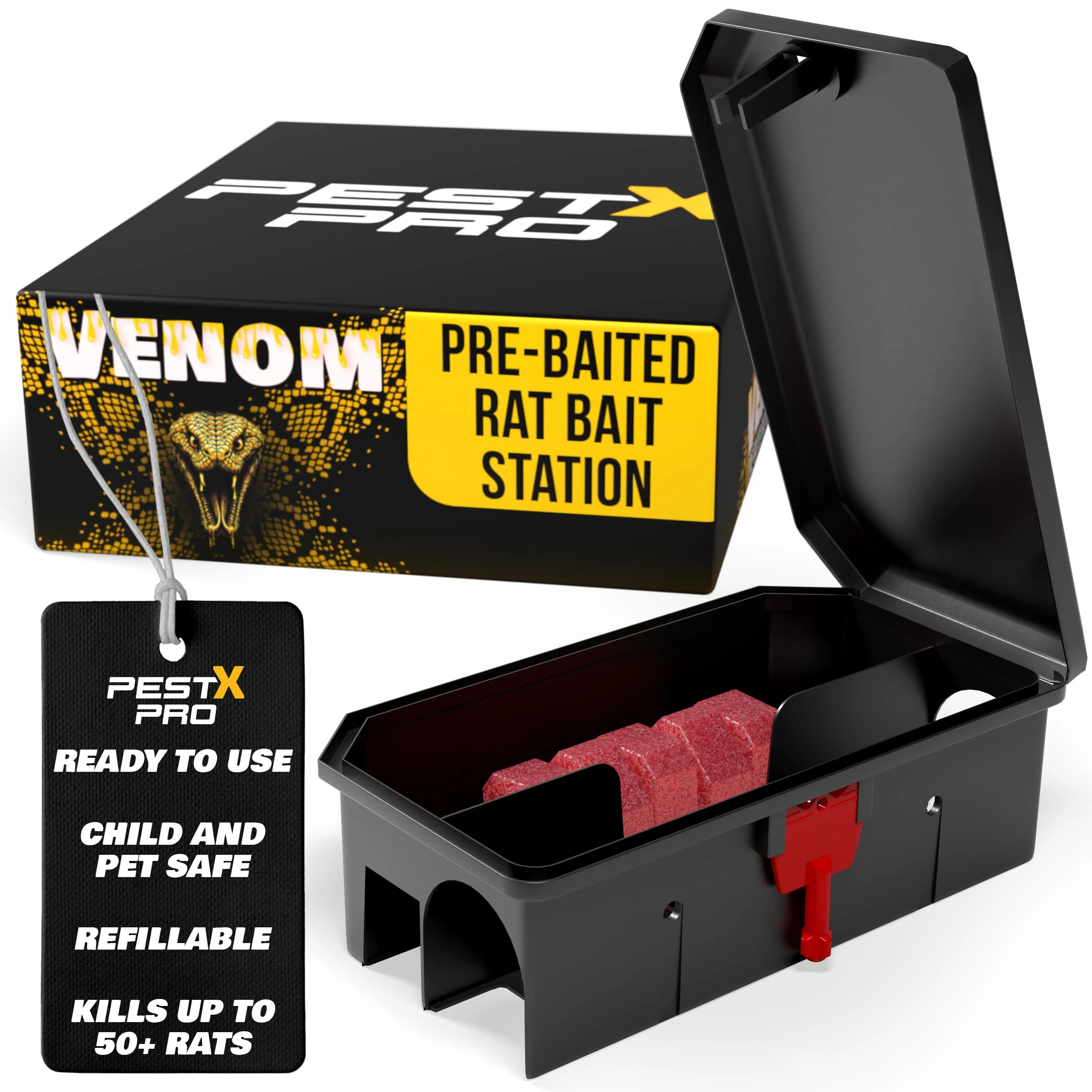 Pest X Pro Venom – 1X Pre-Baited Rat Poison Bait Box, Ready-To-Use, Professional Grade, Rat Poisoning Super Strength For Indoor & Outdoor Infestations, Safe & Effective Rat Traps
