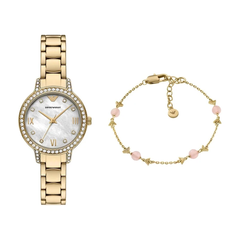 EMPORIO ARMANI Women's Gold-Tone Stainless Steel Watch and Bracelet Brass, Set