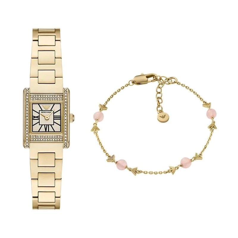 EMPORIO ARMANI Women's Gold-Tone Stainless Steel Watch and Bracelet Brass, Set