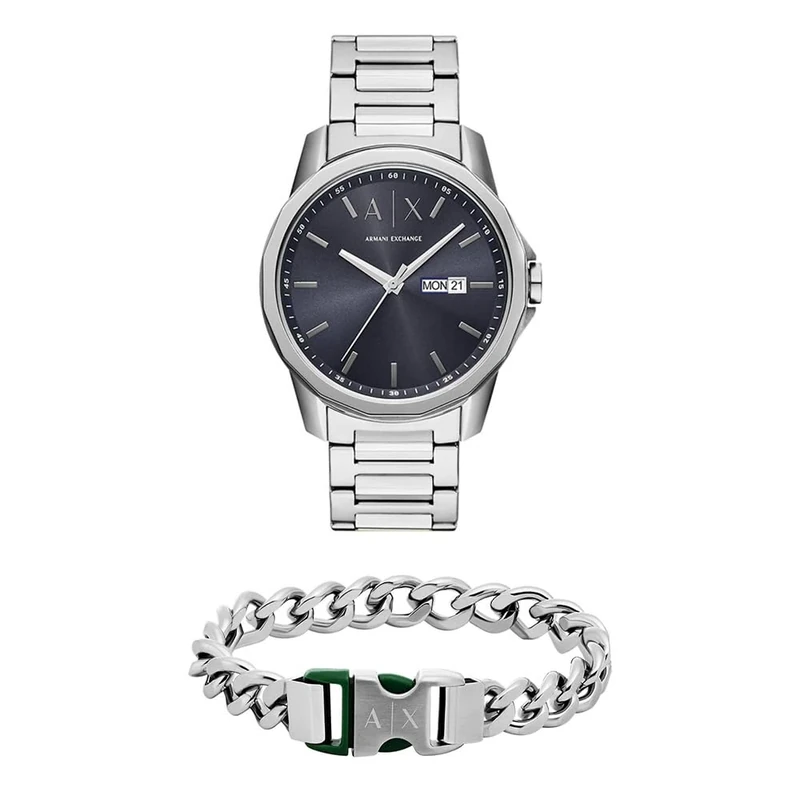 Armani Exchange Men's Silver Stainless Steel Watch and Bracelet, Set - Image 1