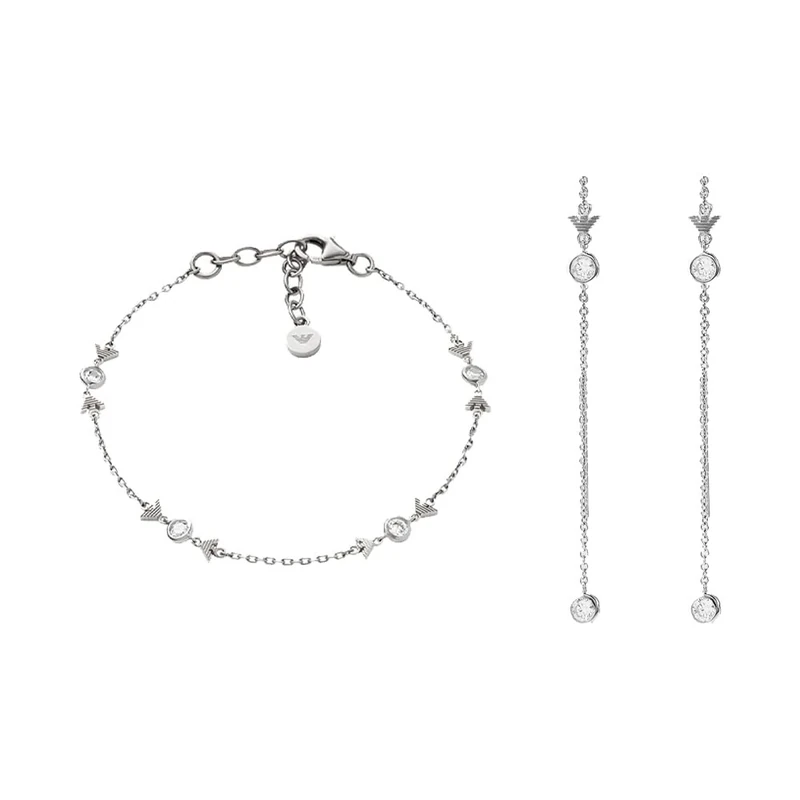 EMPORIO ARMANI Women's Silver-Tone Sterling Silver Bracelet and Earrings, Set