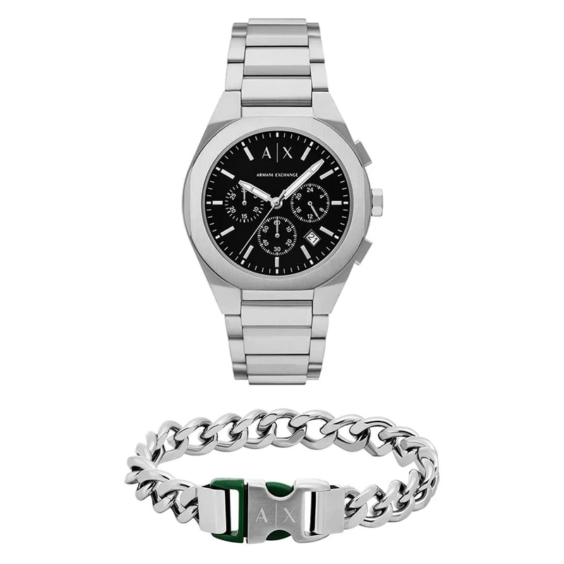 Armani Exchange Men's Silver Stainless Steel Watch and Bracelet, Set