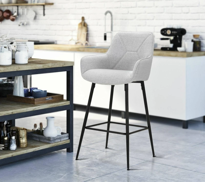 Dmora - Set of 2 Bobbio stools, High chair, Chair without backrest, Adjustable seat, 55x55 h109 cm, Black and Gray